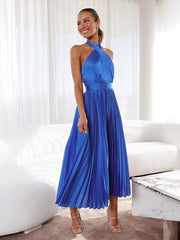 halter neck pleated elegant dress