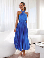 halter neck pleated elegant dress