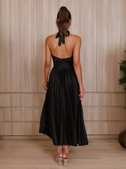 halter neck pleated elegant dress