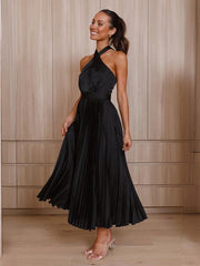 halter neck pleated elegant dress