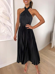 halter neck pleated elegant dress