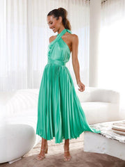 halter neck pleated elegant dress