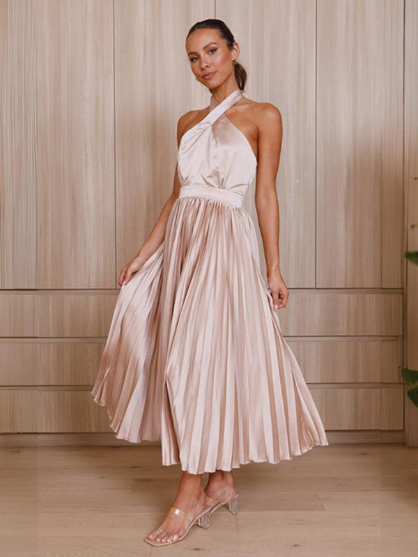 halter neck pleated elegant dress