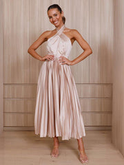 halter neck pleated elegant dress