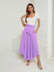 Women's solid color fashionable solid color artistic lace-up skirt - 808Lush