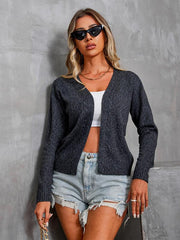 Women's casual collarless long-sleeved cardigan top