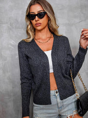 Women's casual collarless long-sleeved cardigan top