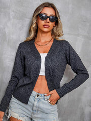 Women's casual collarless long-sleeved cardigan top