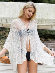 Women's hollow lace-up woolen cardigan top