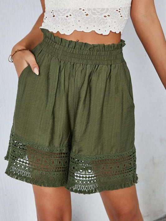 women's lace patchwork wide leg shorts - 808Lush