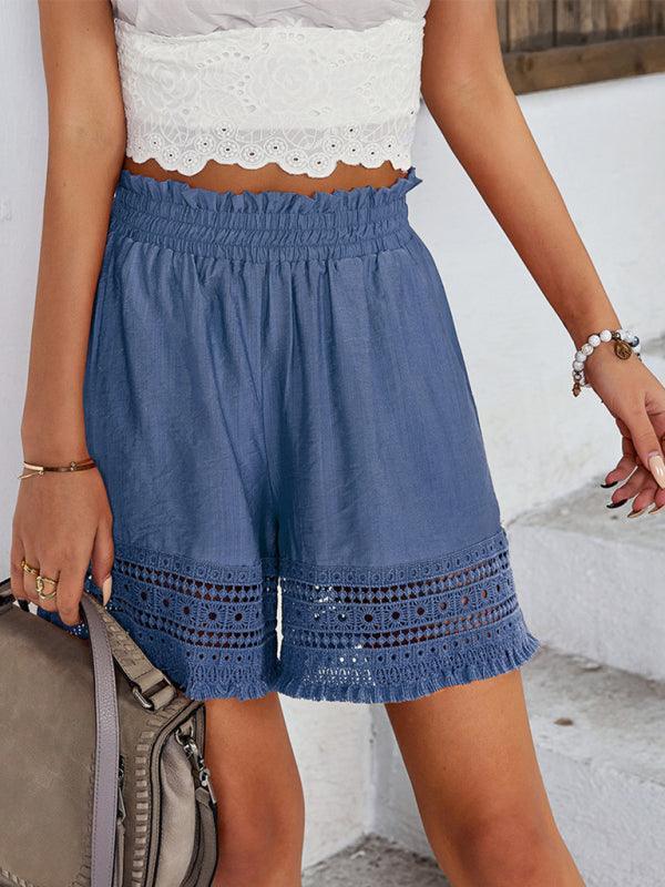 women's lace patchwork wide leg shorts - 808Lush