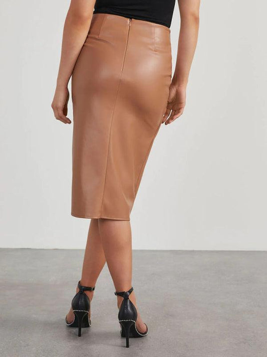 slit mid-length sexy hot girl butt-covering leather skirt - 808Lush