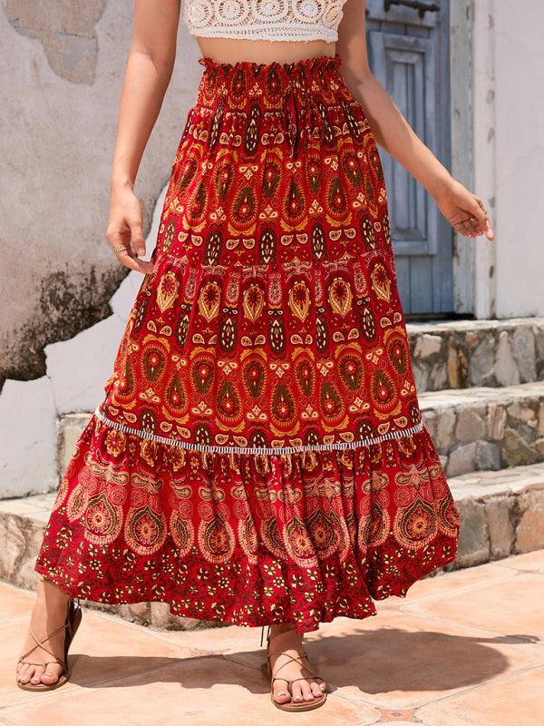 Women's Bohemian Hollow Printed Patchwork Skirt - 808Lush