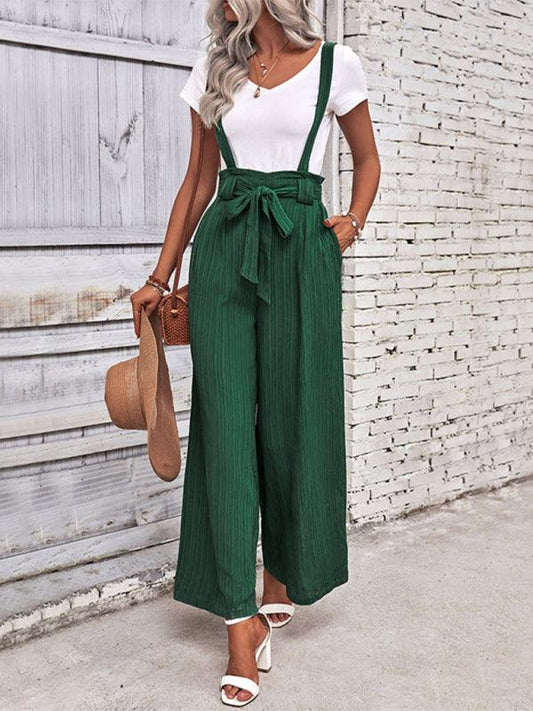 Women's Adjustable Solid Color Wide Leg Overalls - 808Lush