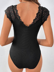 sexy lace stitching large V-neck bodysuit - 808Lush