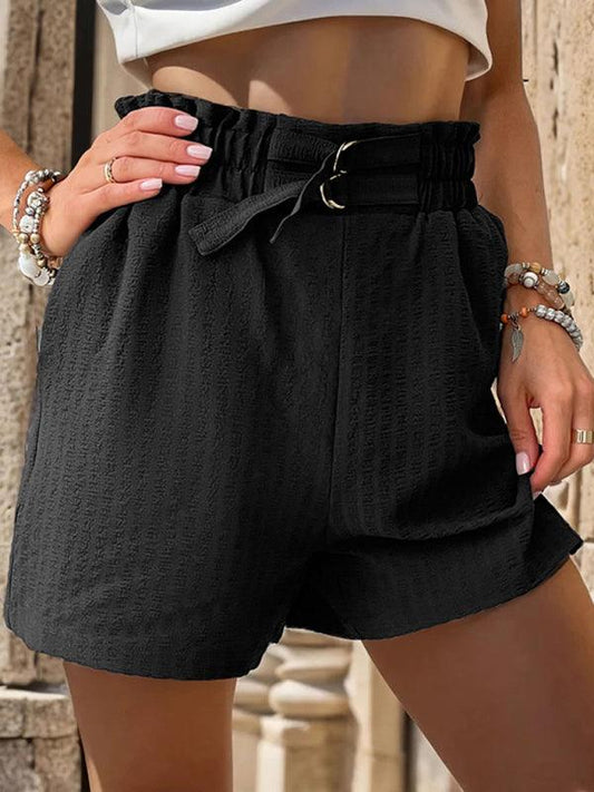 Women's casual black wrinkled elastic shorts - 808Lush