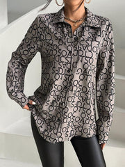 Women's printed lapel long-sleeved shirt - 808Lush