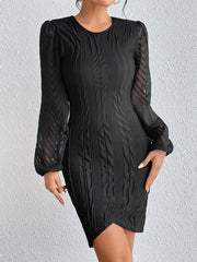 Women's Elegant Long Sleeve Round Neck Slim Fit Dress - 808Lush