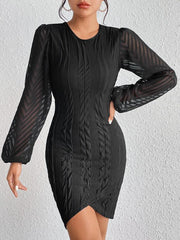 Women's Elegant Long Sleeve Round Neck Slim Fit Dress - 808Lush