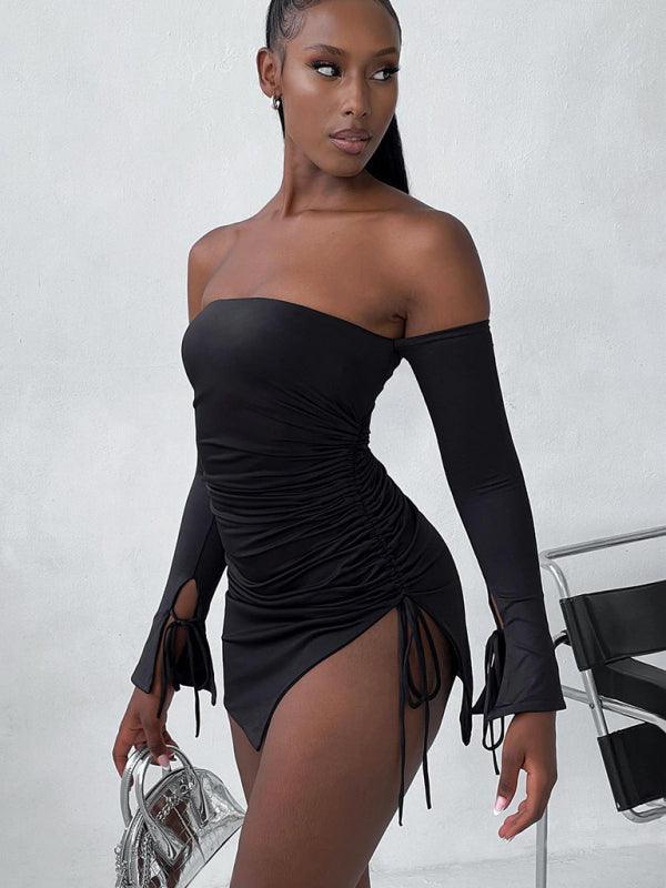 Mini dress fashionable and sexy off-shoulder - 808Lush