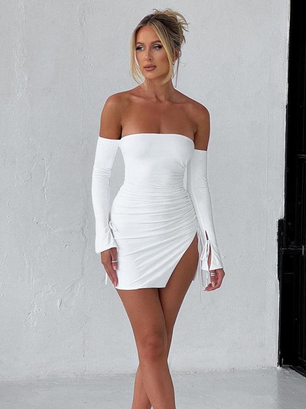 Mini dress fashionable and sexy off-shoulder - 808Lush