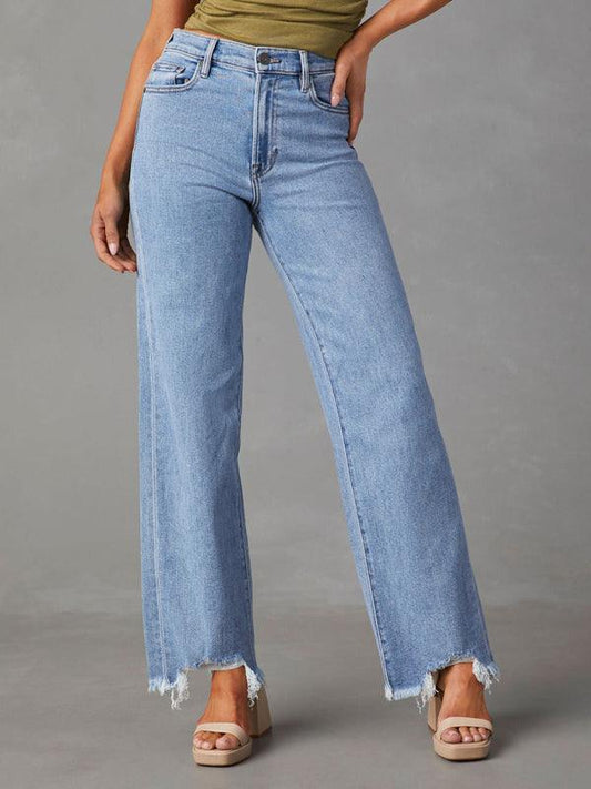 Ladies Loose Casual Fashion Simple Tassel Straight Jeans - 808Lush