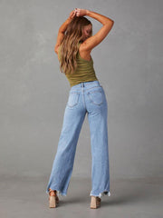 Ladies Loose Casual Fashion Simple Tassel Straight Jeans - 808Lush