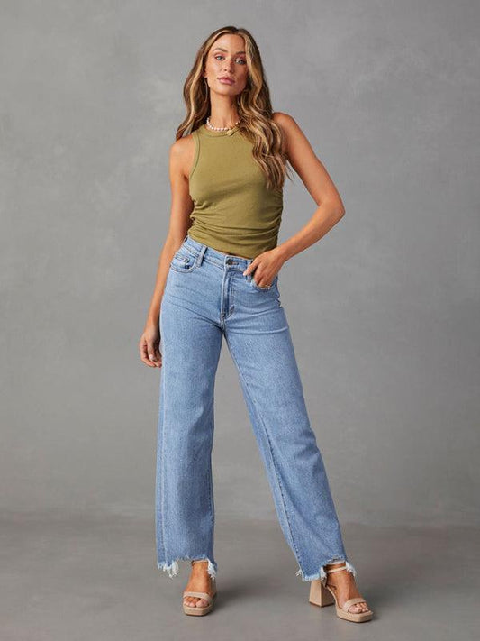 Ladies Loose Casual Fashion Simple Tassel Straight Jeans - 808Lush
