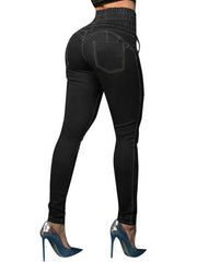 high-waisted slimming butt-lifting strappy slim-fitting jeans - 808Lush