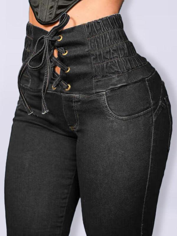 high-waisted slimming butt-lifting strappy slim-fitting jeans - 808Lush