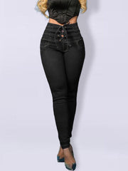 high-waisted slimming butt-lifting strappy slim-fitting jeans - 808Lush