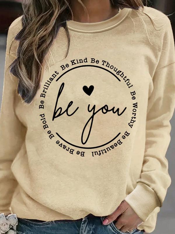 love letter printed round neck long sleeve sweatshirt