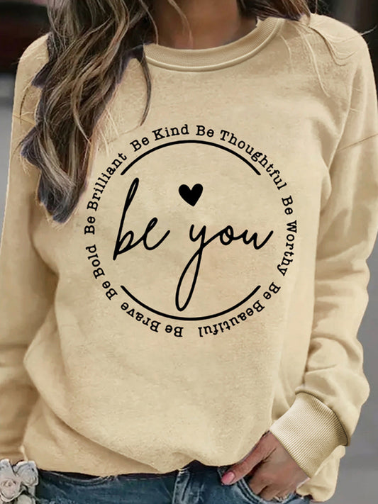 love letter printed round neck long sleeve sweatshirt