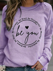 love letter printed round neck long sleeve sweatshirt