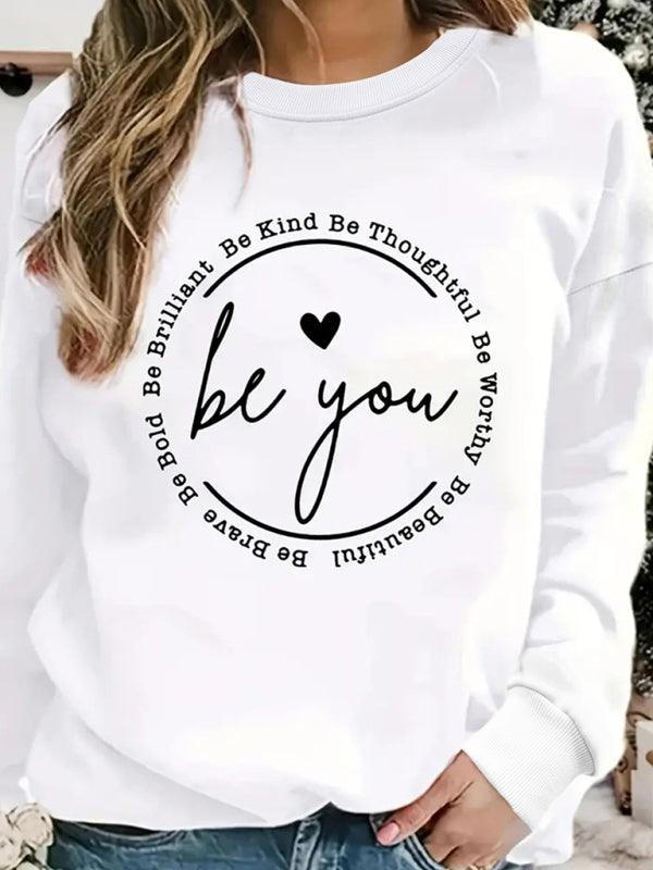 love letter printed round neck long sleeve sweatshirt