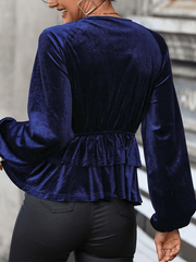 Women's v-neck velvet long-sleeved top