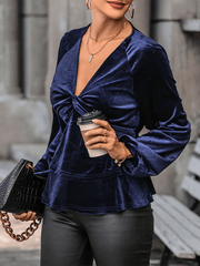 Women's v-neck velvet long-sleeved top