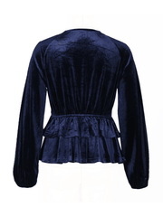 Women's v-neck velvet long-sleeved top