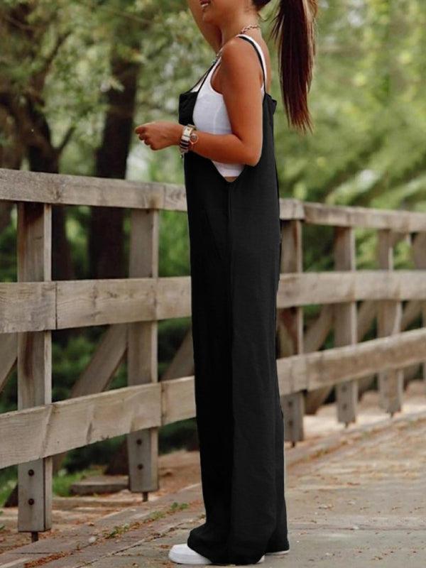 women's suspender jumpsuit wide leg pants - 808Lush