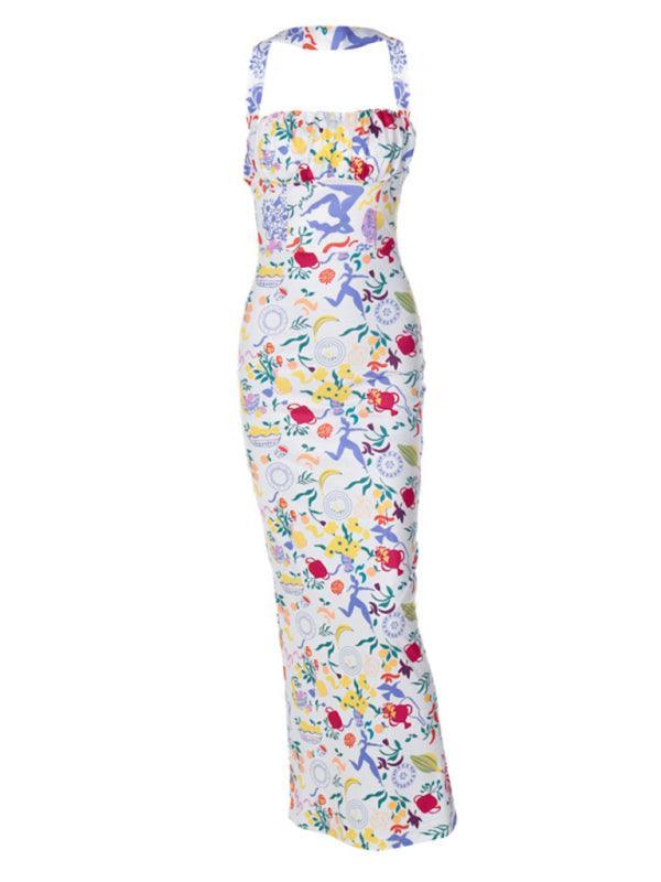 Multicolor printed wrap-neck halter neck halter dress - 808Lush