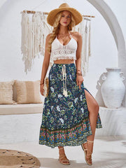 casual bohemian printed waist drawstring skirt - 808Lush