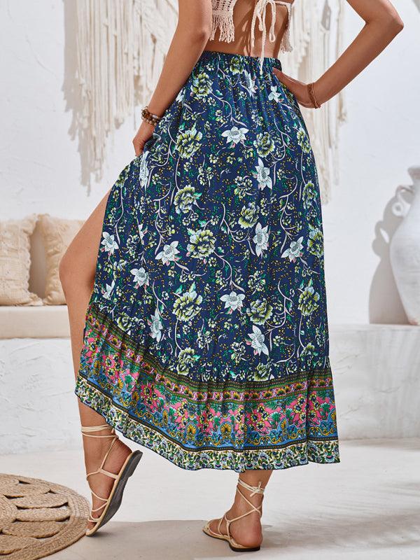 casual bohemian printed waist drawstring skirt - 808Lush