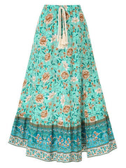 casual bohemian printed waist drawstring skirt - 808Lush