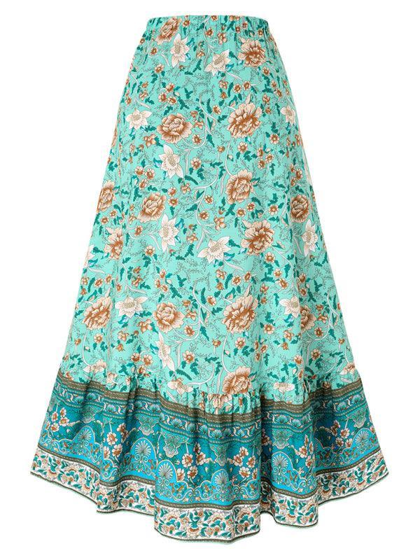 casual bohemian printed waist drawstring skirt - 808Lush