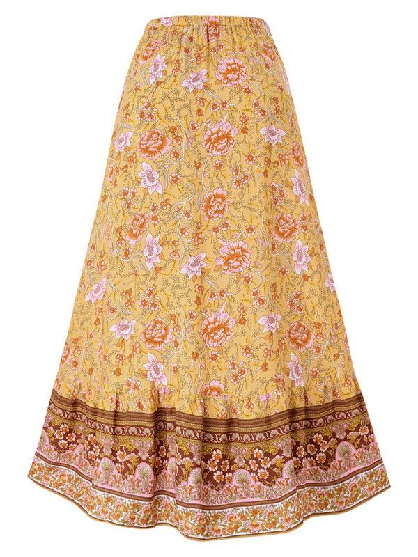 casual bohemian printed waist drawstring skirt - 808Lush