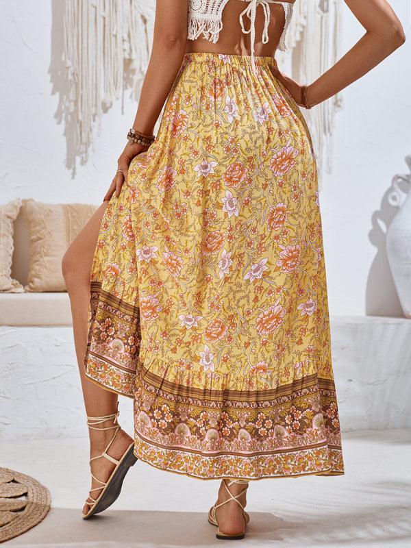 casual bohemian printed waist drawstring skirt - 808Lush