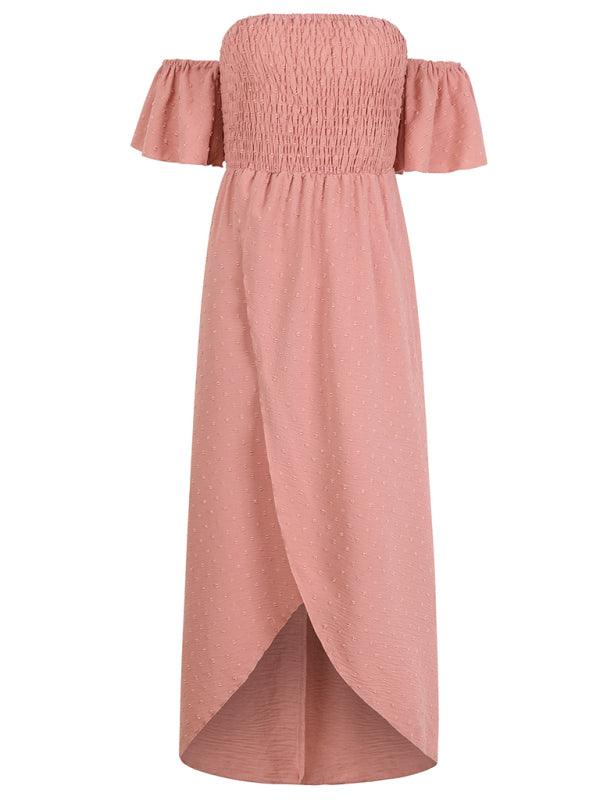 casual holiday irregular hem solid color wrap dress - 808Lush