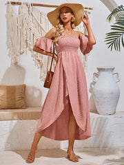 casual holiday irregular hem solid color wrap dress - 808Lush