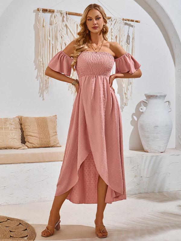 casual holiday irregular hem solid color wrap dress - 808Lush