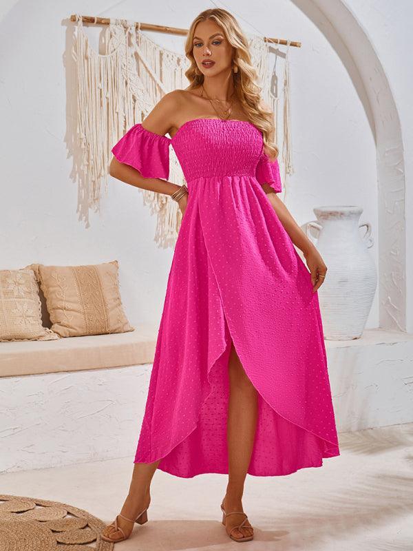 casual holiday irregular hem solid color wrap dress - 808Lush